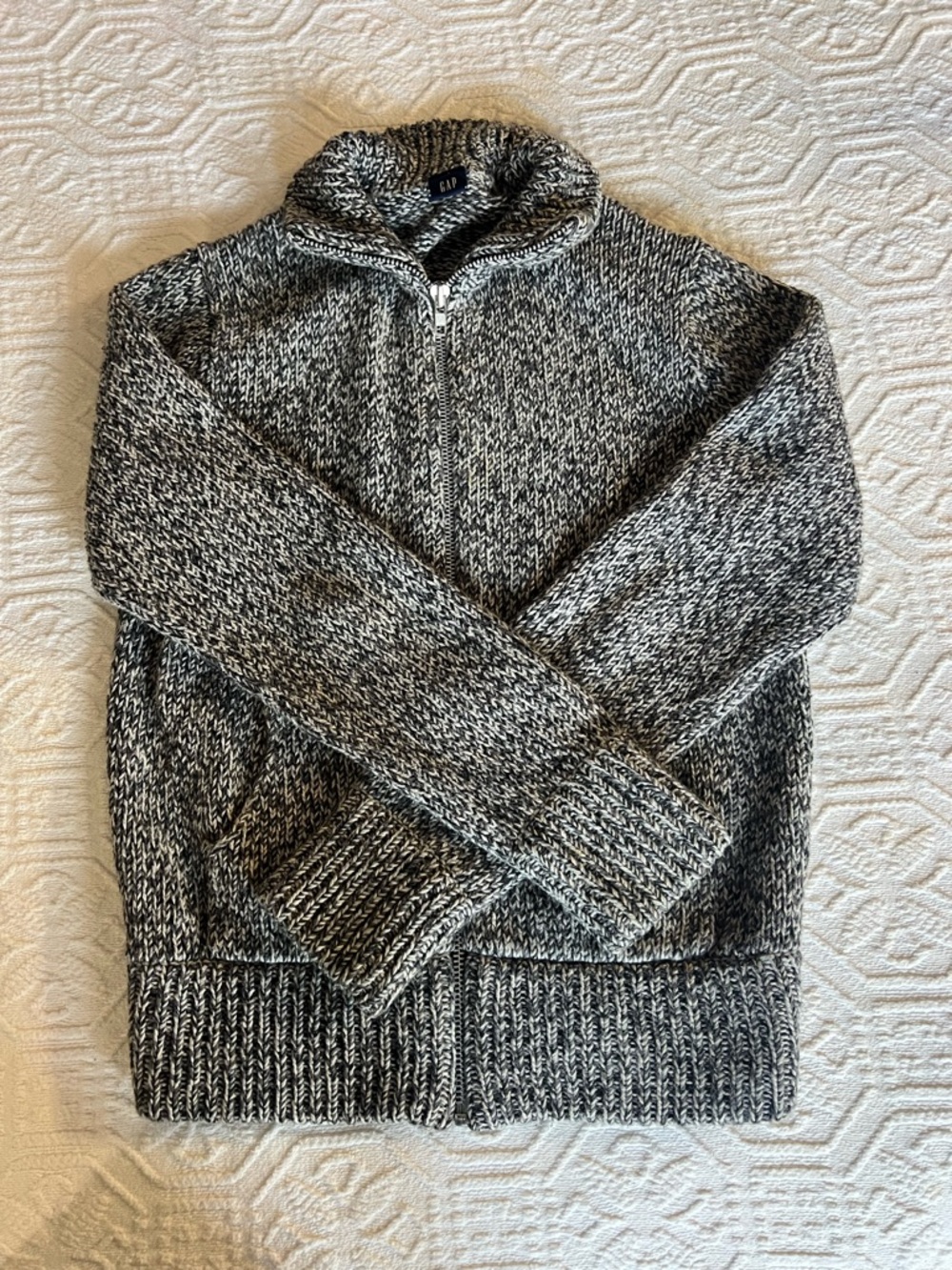 GAP Black & White Marled Full-Zip Sweater